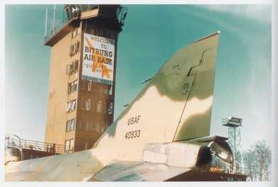 First F4 to arrive at Bitburg AB parked in front of the tower. Credit: Byler